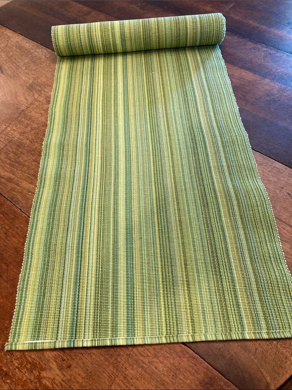 Woven Green Striped Table Runner chartreuse teal home dinning